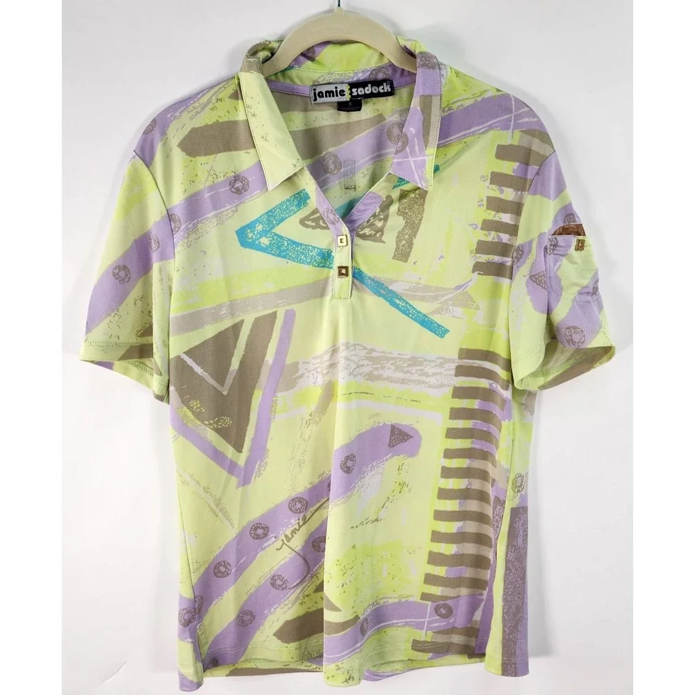 Jamie Sadock Golf Polo Top Women's S Abstract Pickleball Tennis Pastel